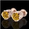 Image 1 : 3 ctw Intense Fancy Yellow Diamond Art Deco Earrings 18k Rose Gold - REF-636W4H