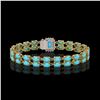 Image 3 : 13.04 ctw Turquoise & Diamond Bracelet 14K Yellow Gold - REF-236F4M