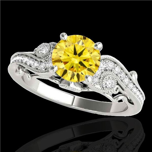 1.5 ctw Certified SI Intense Yellow Diamond Antique Ring 10k White Gold - REF-245N5F