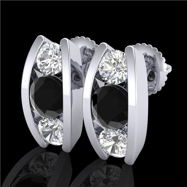 2.18 ctw Fancy Black Diamond Art Deco Stud Earrings 18k White Gold - REF-170W9H