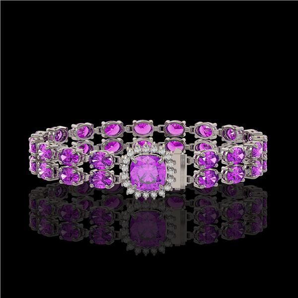 14.31 ctw Amethyst & Diamond Bracelet 14K White Gold - REF-178N2F