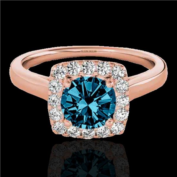 1.37 ctw SI Certified Fancy Blue Diamond Halo Ring 10k Rose Gold - REF-150F2M