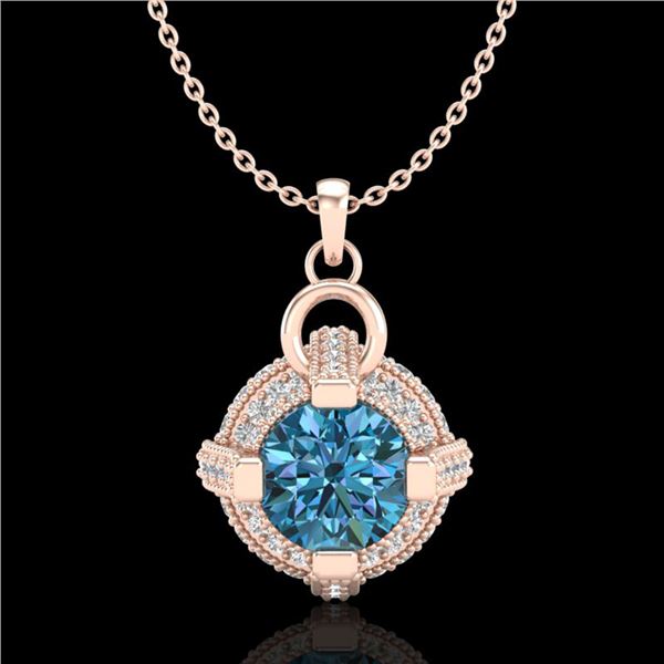 1.57 ctw Fancy Intense Blue Diamond Micro Pave Necklace 18k Rose Gold - REF-154Y5X