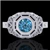 Image 2 : 1.13 ctw Fancy Intense Blue Diamond Art Deco Ring 18k White Gold - REF-240X2A