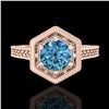 Image 2 : 0.77 ctw Fancy Intense Blue Diamond Art Deco Ring 18k Rose Gold - REF-130N9F