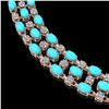 Image 3 : 44.45 ctw Turquoise & Diamond Necklace 10K Rose Gold - REF-527G3W