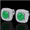 Image 1 : 2.16 ctw Emerald & Micro VS/SI Diamond Earrings Halo 18k White Gold - REF-105N6F
