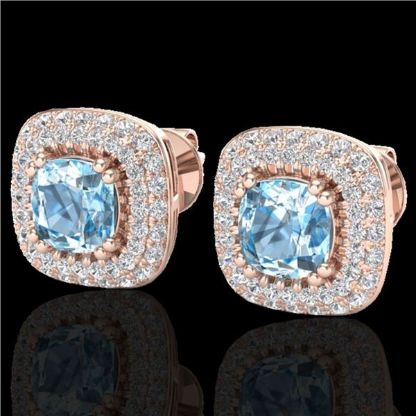 2.16 ctw Sky Blue Topaz & Micro VS/SI Diamond Earrings 14k Rose Gold - REF-89A3N