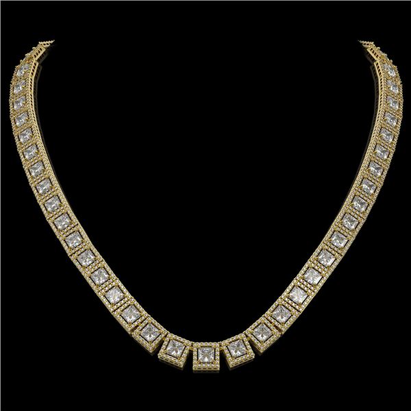 36.30 ctw Princess Cut Diamond Micro Pave Necklace 18K Yellow Gold - REF-4704X5A