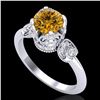 Image 1 : 1.75 ctw Intense Fancy Yellow Diamond Art Deco Ring 18k White Gold - REF-236G4W