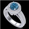 Image 1 : 2.8 ctw Intense Blue Diamond Engagment Art Deco Ring 18k White Gold - REF-327R3K