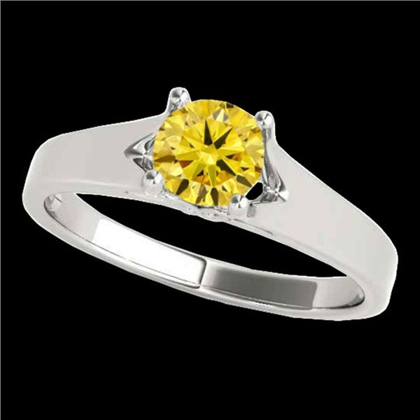 1 ctw Certified SI/I Fancy Intense Yellow Diamond Ring 10k White Gold - REF-184K3Y