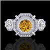 Image 2 : 1.01 ctw Intense Fancy Yellow Diamond Art Deco Ring 18k White Gold - REF-178H2R