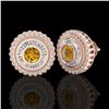 Image 2 : 2.61 ctw Intense Fancy Yellow Diamond Art Deco Earrings 18k Rose Gold - REF-300X2A
