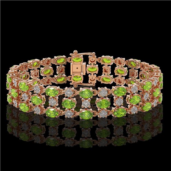 23.12 ctw Peridot & Diamond Bracelet 10K Rose Gold - REF-227Y3X