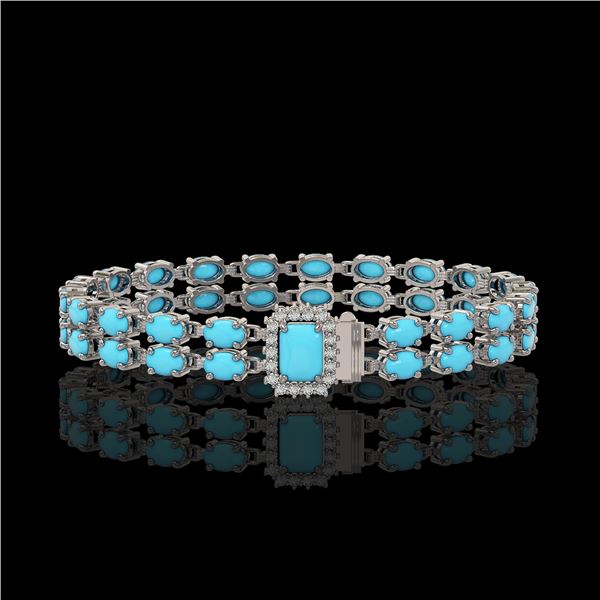 13.04 ctw Turquoise & Diamond Bracelet 14K White Gold - REF-236Y4X