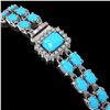 Image 2 : 13.04 ctw Turquoise & Diamond Bracelet 14K White Gold - REF-236Y4X