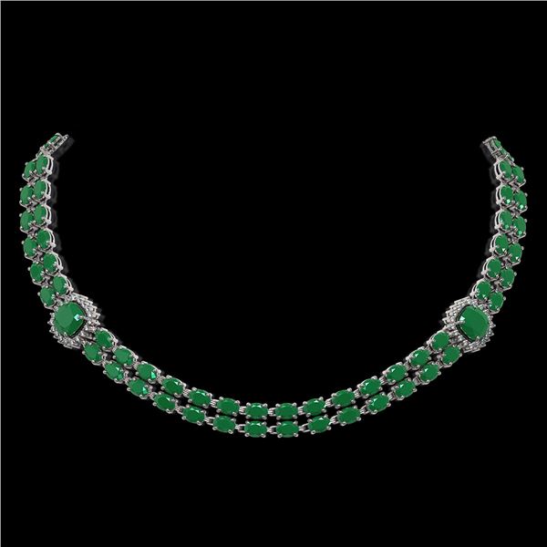 43.97 ctw Emerald & Diamond Necklace 14K White Gold - REF-527X3A