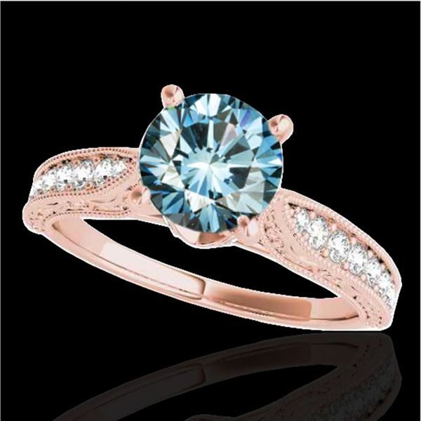 1.21 ctw SI Certified Blue Diamond Solitaire Antique Ring 10k Rose Gold - REF-121H4R