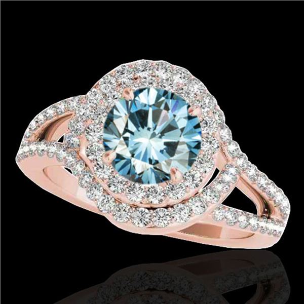 1.9 ctw SI Certified Fancy Blue Diamond Solitaire Halo Ring 10k Rose Gold - REF-156A8N