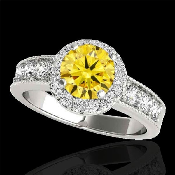 2.1 ctw Certified SI/I Fancy Intense Yellow Diamond Ring 10k White Gold - REF-259Y3X