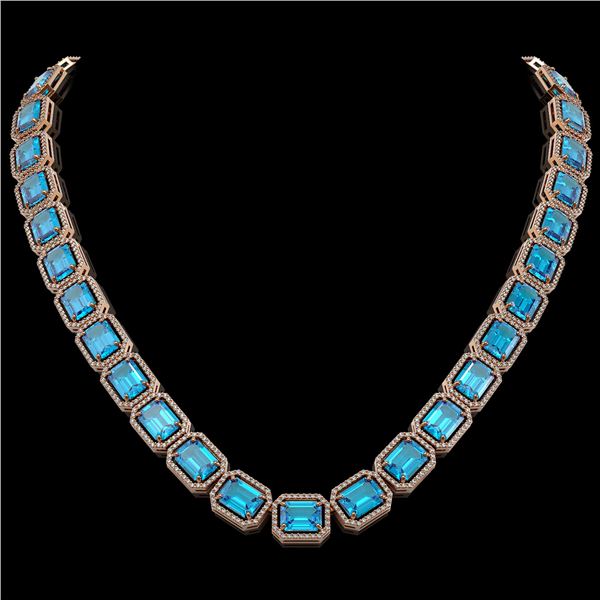 79.01 ctw Swiss Topaz & Diamond Micro Pave Halo Necklace 10k Rose Gold - REF-836G4W