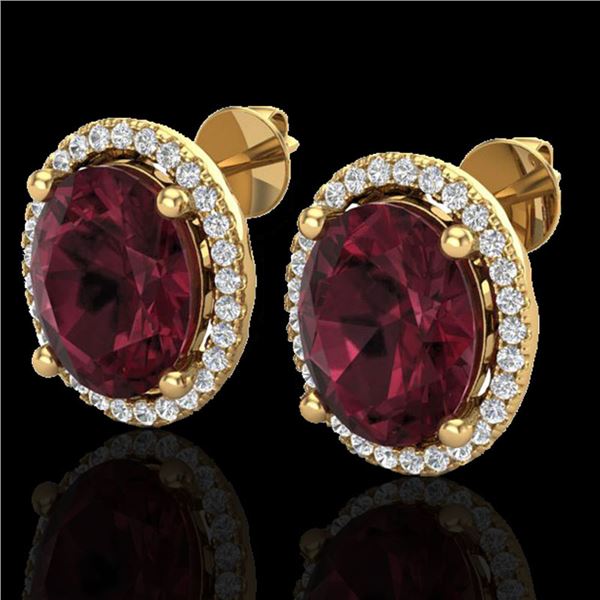 5 ctw Garnet & Micro Pave VS/SI Diamond Earrings 18k Yellow Gold - REF-72A8N