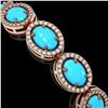 Image 3 : 15.83 ctw Turquoise & Diamond Micro Pave Halo Bracelet 10k Rose Gold - REF-260H8R