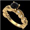 Image 1 : 1.01 ctw Fancy Black Diamond Engagment Art Deco Ring 18k Yellow Gold - REF-87F3M