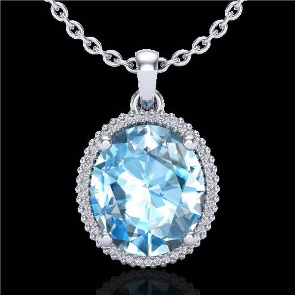 12 ctw Sky Blue Topaz & Micro VS/SI Diamond Necklace 18k White Gold - REF-77R3K