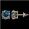 Image 2 : 3.15 ctw Certified Intense Blue Diamond Stud Earrings 10k Rose Gold - REF-355F9M