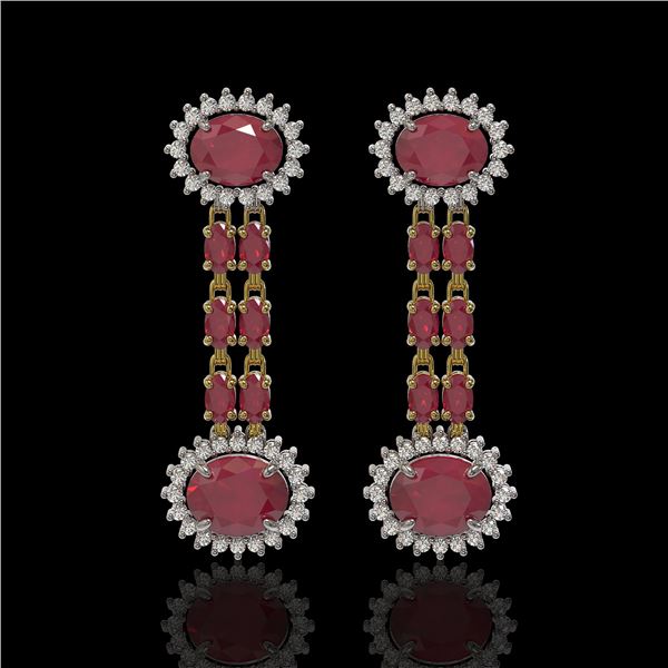 10.23 ctw Ruby & Diamond Earrings 14K Yellow Gold - REF-227A3N