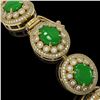 Image 3 : 44.77 ctw Jade & Diamond Victorian Bracelet 14K Yellow Gold - REF-1184W2H