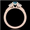 Image 3 : 1.41 ctw Intense Blue Diamond Art Deco 3 Stone Ring 18k Rose Gold - REF-180N2F