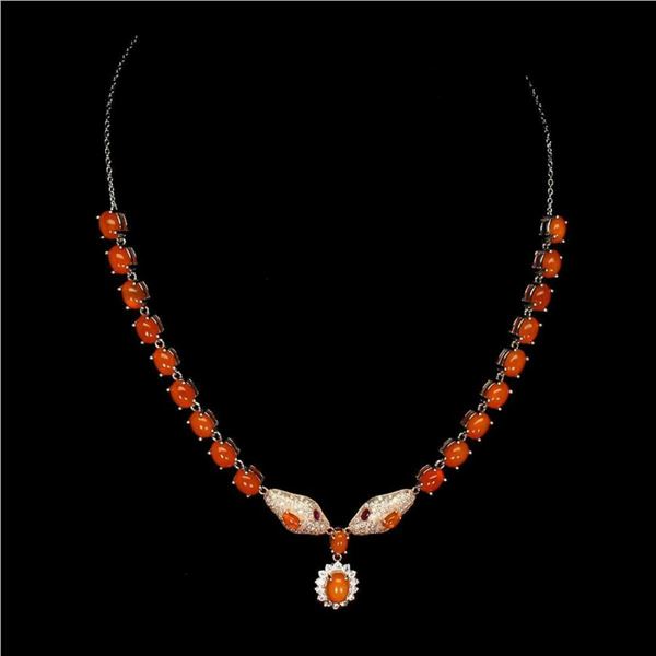 Natural Orange Fire Opal Cobra Necklace