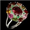 Image 1 : Natural Fancy Colors Tourmaline & Emerald Ring