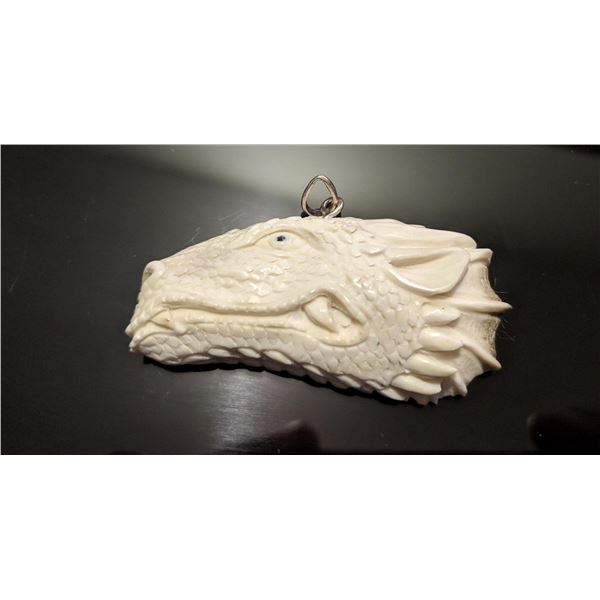 Hand Carved Antler Dragon Pendant