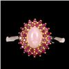 Image 1 : Natural Unheated Oval Pink Opal & Ruby Ring