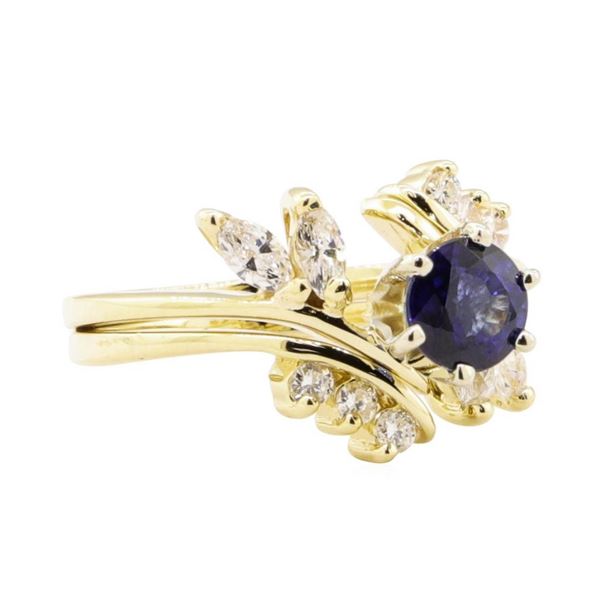 1.38 ctw Blue Sapphire and Diamond Ring - 14KT Yellow Gold