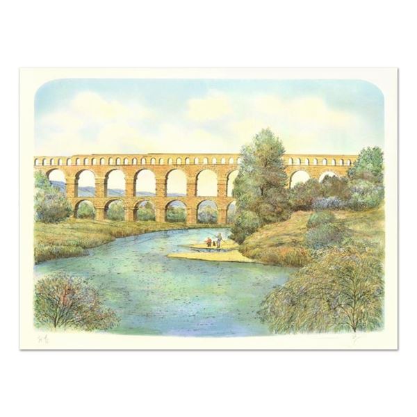 Rolf Rafflewski, "Pont du Gard Aqueduct" Limited Edition Lithograph, Numbered an