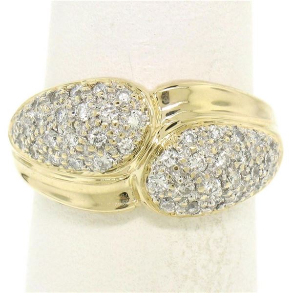 14k Yellow Gold 0.75 ctw Pave Round E VS Diamond Cluster Puffed Band Bypass Ring