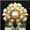 Image 2 : Estate 14k Yellow Gold 3 Tier 17 Pearl Snowflake Burst Cluster Cocktail Ring