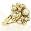 Image 6 : Estate 14k Yellow Gold 3 Tier 17 Pearl Snowflake Burst Cluster Cocktail Ring