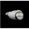 Image 1 : 0.87 ctw Pearl and Diamond Ring - 14KT White Gold