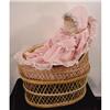 Image 3 : Porcelain And Bean Bag Doll In Wicker Crib