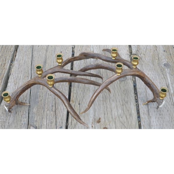 two 4 point antler candle holders