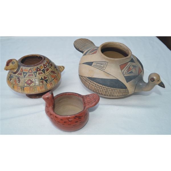 3 smaller bird pottery pieces