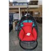 Image 2 : BRAND NEW RED SINGLE HANGING EGG CHAIR - RETAIL $949 W/ NECK PILLOW, FOLDABLE FRAME, POWDER COATED S