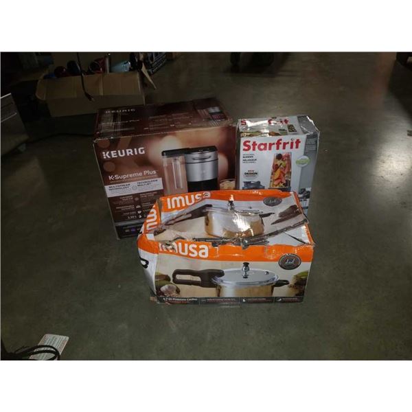 Keurig K Supreme plus, starfrit blender and Imusa pressure cooker