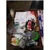 Image 5 : 2 TRAYS OF NEW ITEMS, FACE SHIELDS, DECORATIONS, ETC